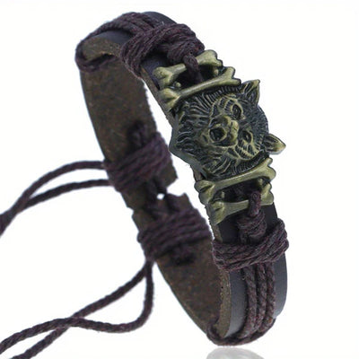 Vintage Wolf Head Leather Bracelet