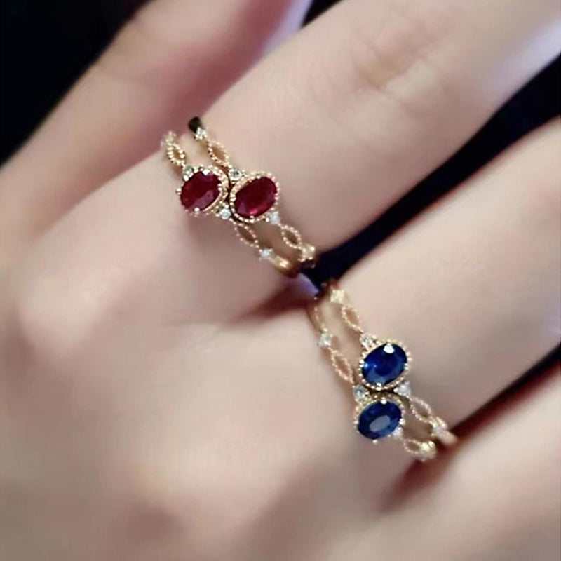 Simple Luxury Ruby and Sapphire Zircon Ring