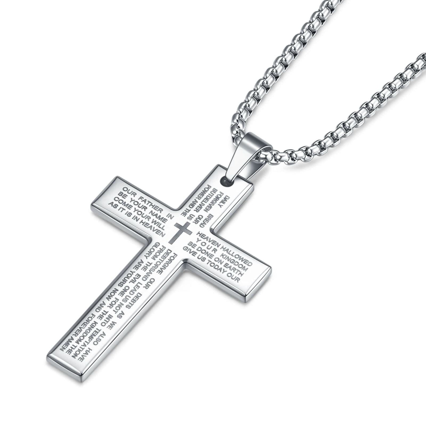 Men's Cross Necklace with Lord's Prayer