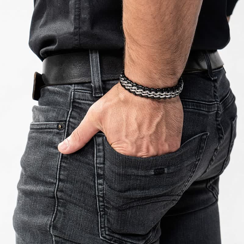 Men's Magnetic Woven Genuine Leather Bracelet