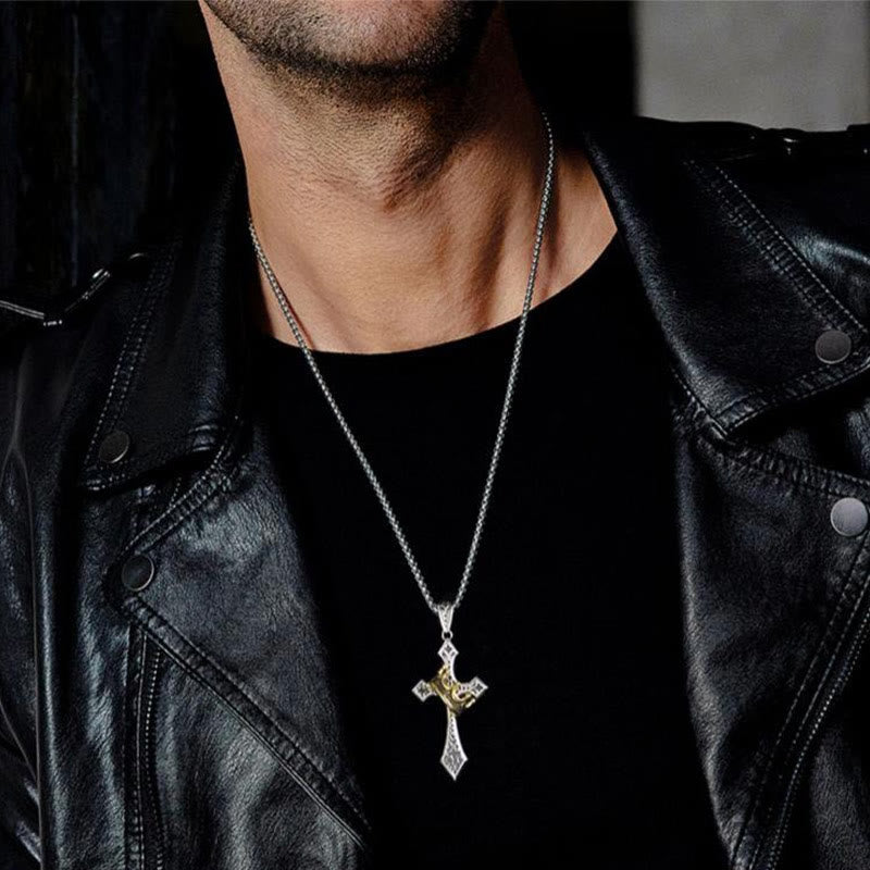 "Power Of Faith" Men's Cross And Crown Necklace