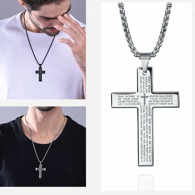 Limited Sale - Men's Cross Necklace with Lord's Prayer