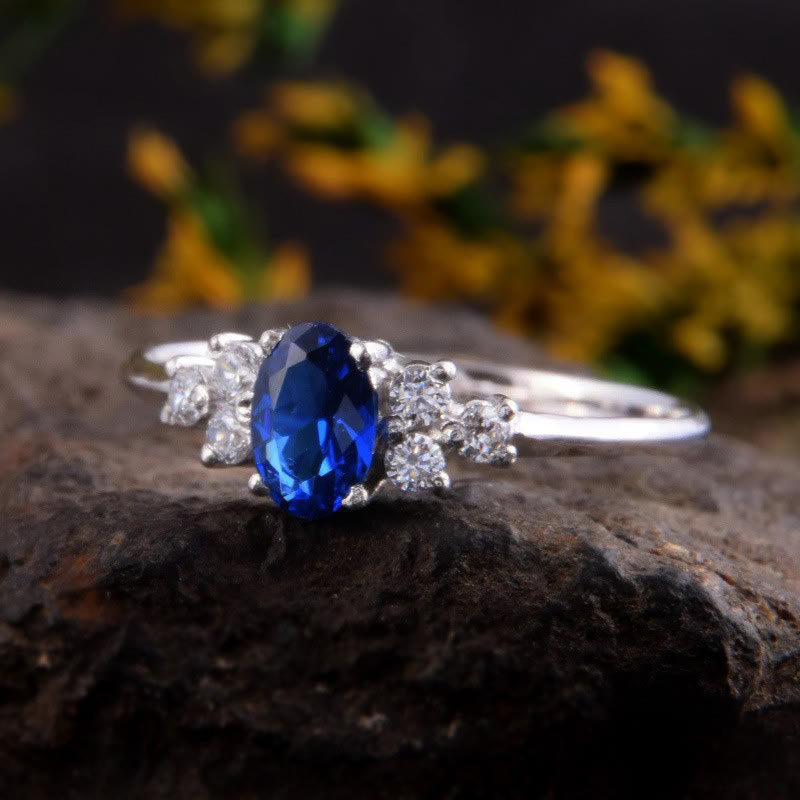 Premium Oval Sapphire and Zircon Ring