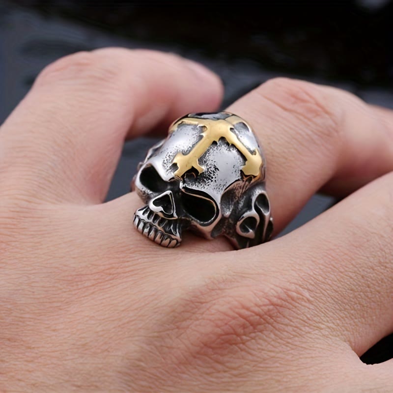 Gothic Skull Skeleton Cross Ring