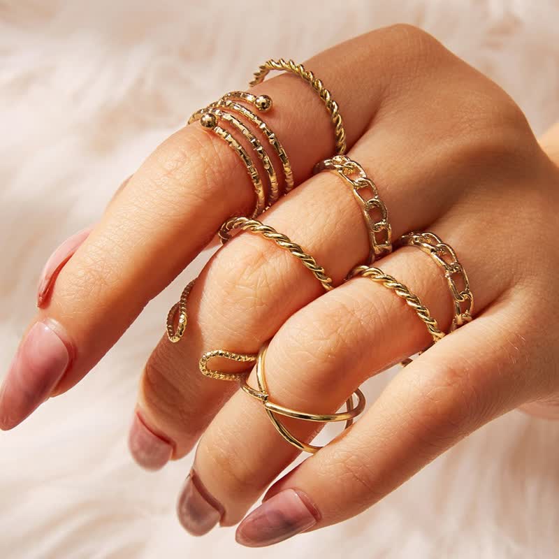 10Pcs Women's Bohemian Geometric Ring Set - #18 - image 18