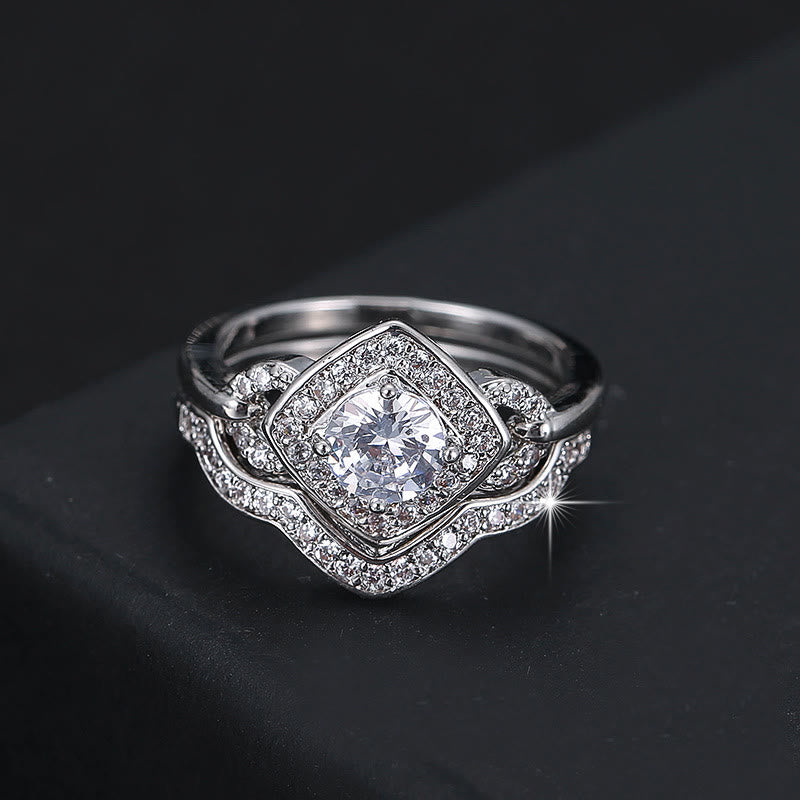 Square Rhombus White Zircon Ring