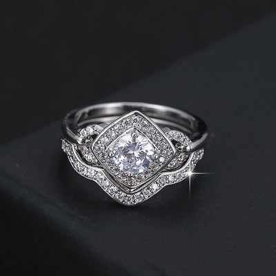 Square Rhombus White Zircon Ring