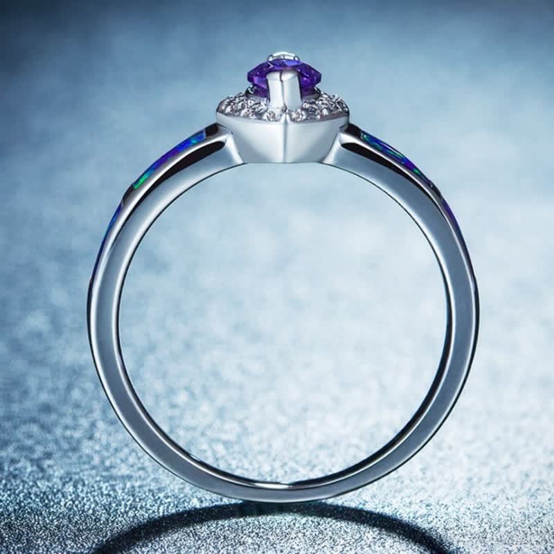 ”Gemstone of Sea" - Vintage Blue Opal With Oval Amethyst Ring