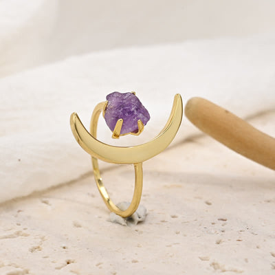 Star And Moon Amethyst Healing Adjustable Ring