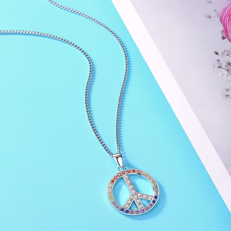 "Peace and Love"-Peace Sign Colored Zircon Necklace