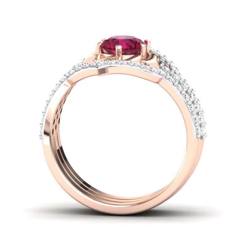 Women's 3Pcs Rose Gold Ruby Ring