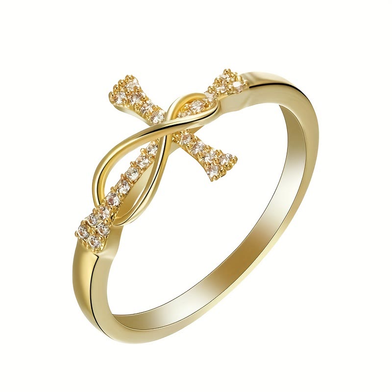 "Light Of Faith" Cross Inlaid Zircon Gold Ring