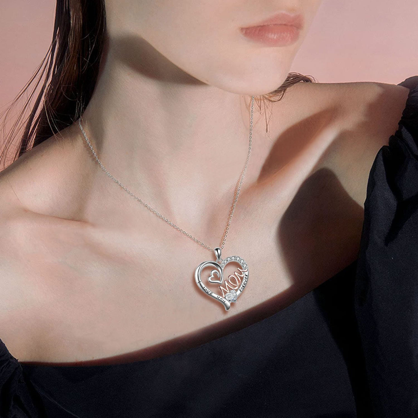 "I Love Your Forever" - Mom With Heart Necklace