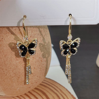 Crystal Butterfly Tassel Earrings