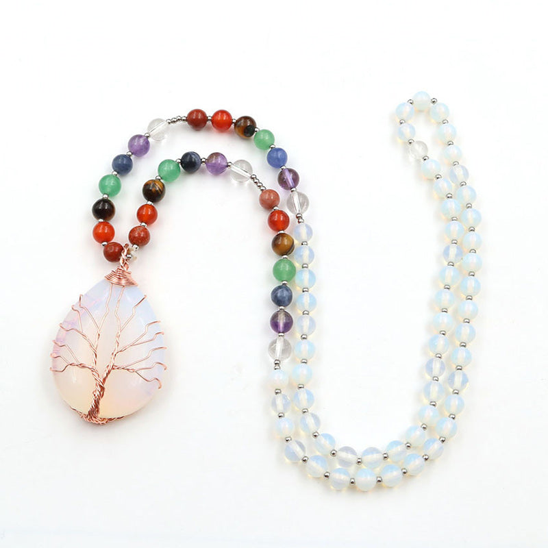 Opal Tree Of life Beaded Healing Necklace