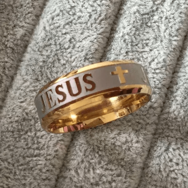 Jesus Cross Letter Bible Wedding Band Ring