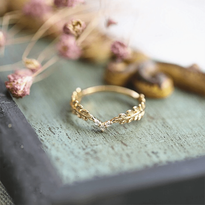 Natural Golden Laurel Leaf Ring