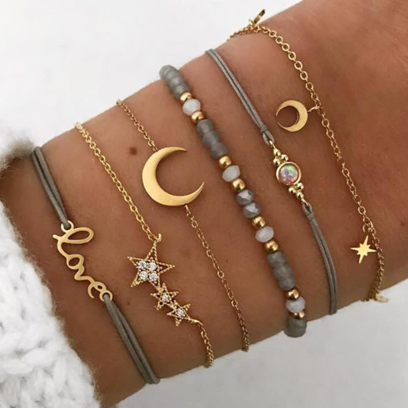 6Pcs Women's Boho Star Moon Bracelet Set