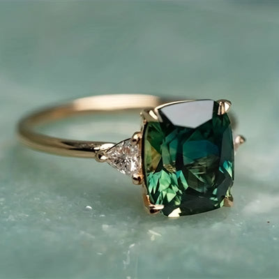 Elegant Emerald With Inlaid Square Shiny Zircon Ring