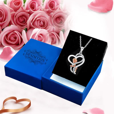 Sterling Silver Heart Rose Neckalce