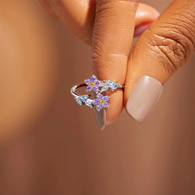 "Forget me nots" - Exquisite Sparkling Colorful Zircon Fower Ring