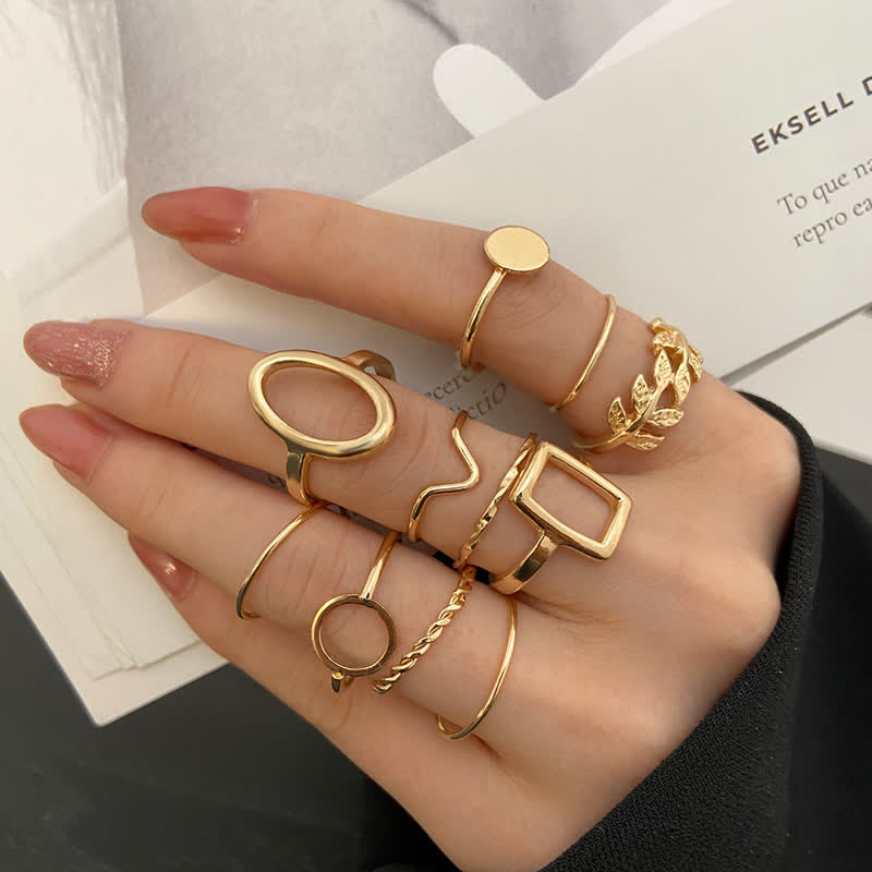 10Pcs Women's Bohemian Geometric Ring Set - #24 - image 24