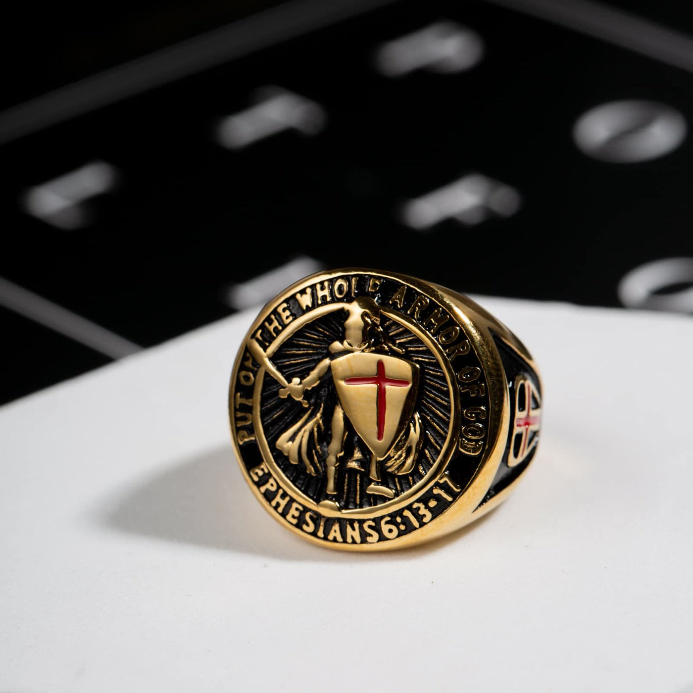 Men's Templar and Red Cross Knight Shield Ring