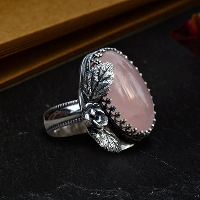 Olivenorma Cotyledon Flower Accessory Oval Rose Quartz Ring