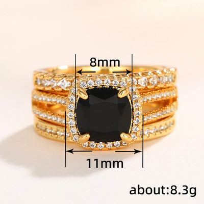 Luxury Female Big Black Square Zircon Ring