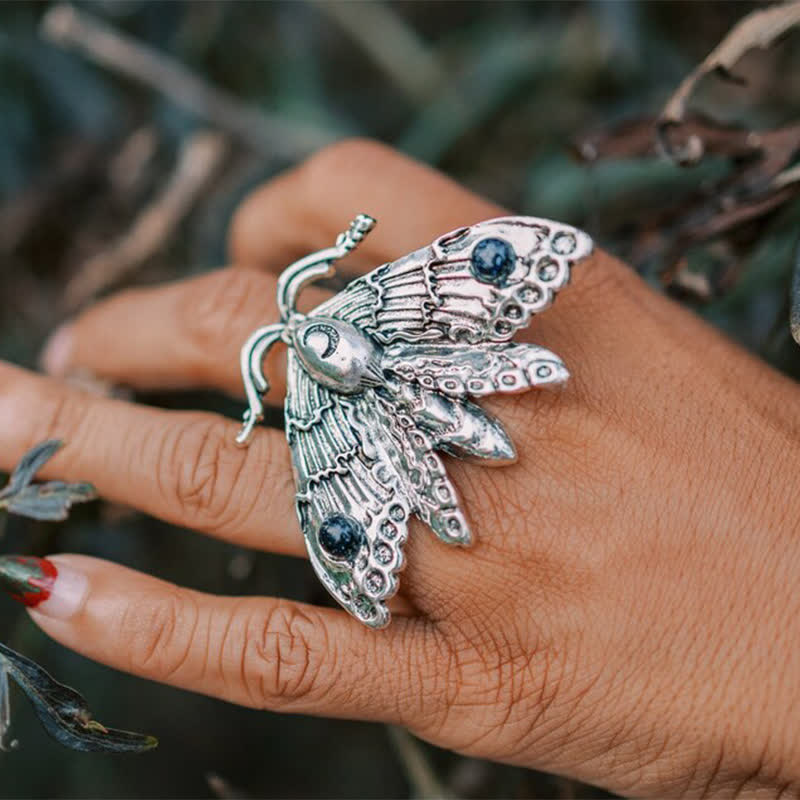 Olivenorma With Gemstones Luna Moth Witch Ring