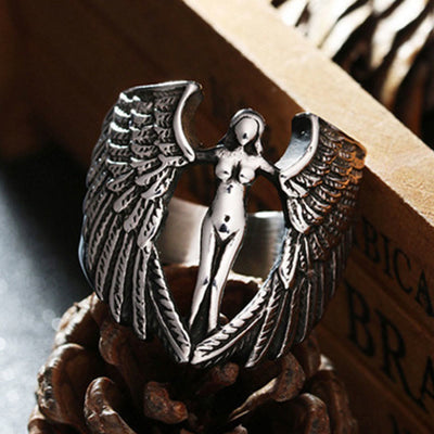 Retro Goddess Angel Wings Ring