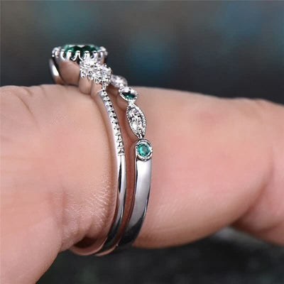 Wealth Goddess Emerald Zircon 2Pcs/Set Ring