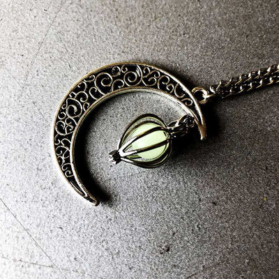 Luminous Bead Birdcage Hollow Moon Necklace