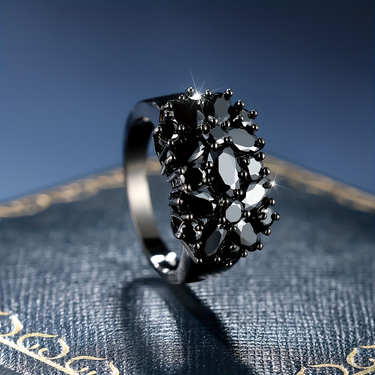 Inlaid Shiny Zircon Elegant Black Color Copper Ring