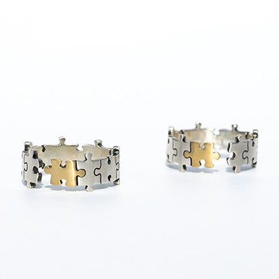 Geometric Jigsaw Puzzle Couple Ring