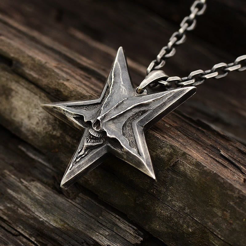 Vintage Pentagram Starfish Skull Necklace