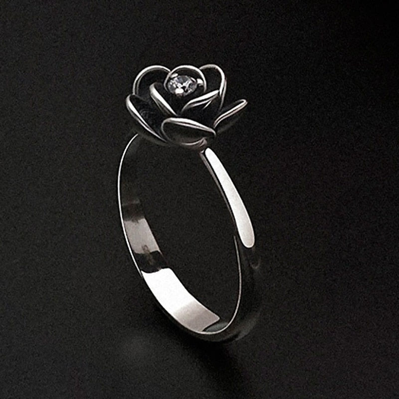 Black Dahlia Flower Zircon Ring