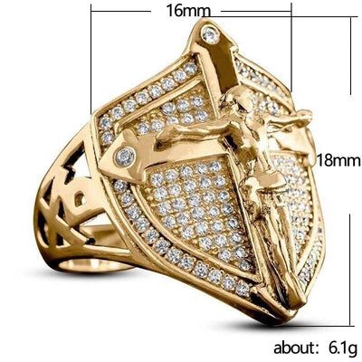 FREE Today: "Strong In Faith" Golden Shield Cross Wall Crucifix Jesus Ring