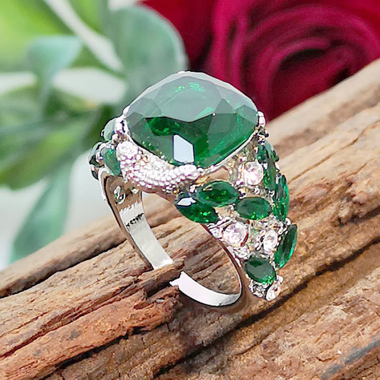 Limited Sale - Emerald Leaf With Bird Ring