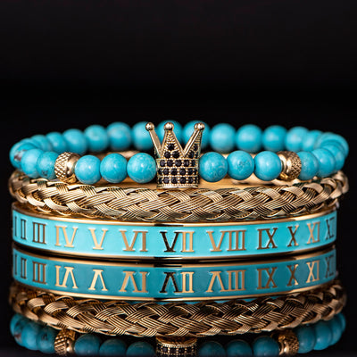 Blue Beaded Roman Numerals Crown Bracelet