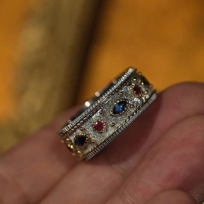 Retro Sapphire with Ruby Plated S925 Silver Ring