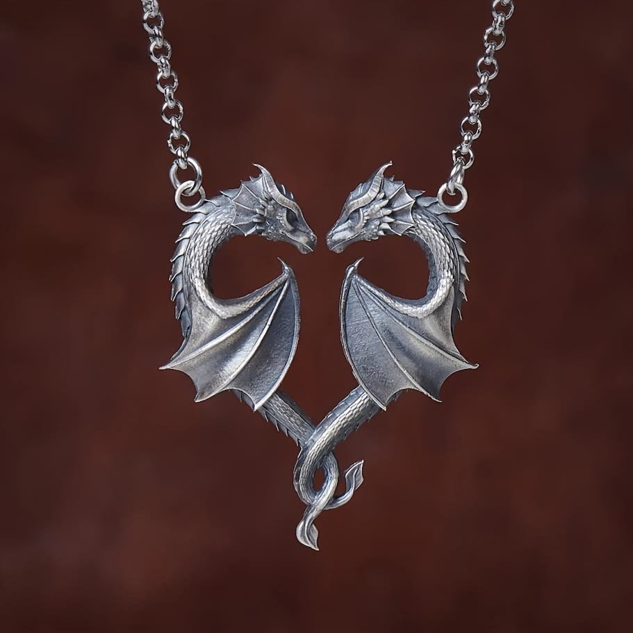 Creative Heart-shaped Dominant Double Dragon Necklace