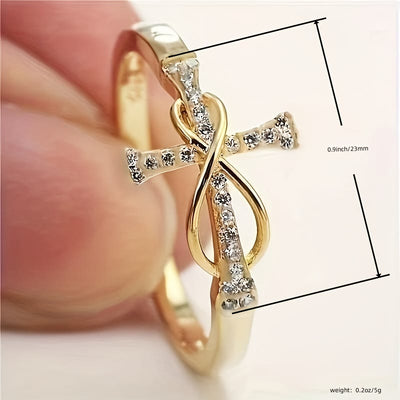 "Light Of Faith" Cross Inlaid Zircon Gold Ring