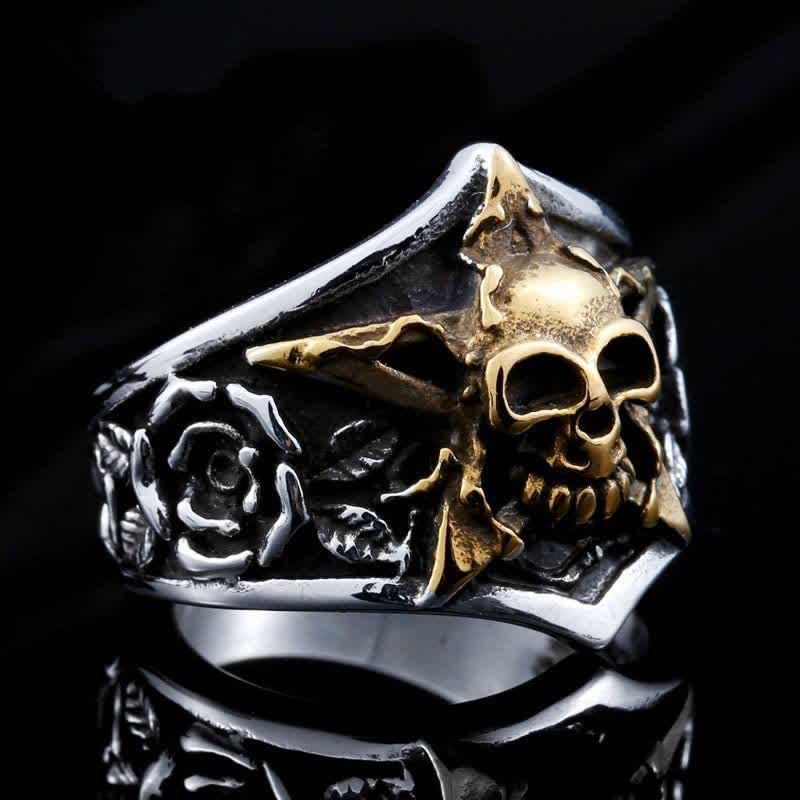 Men's Gothic Pentagram Skull Ring