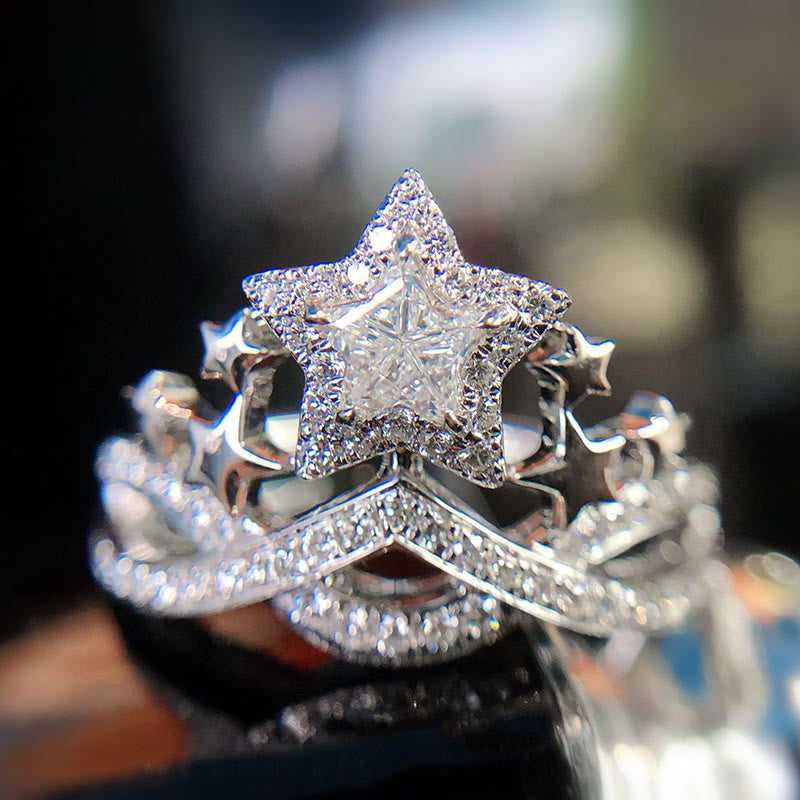 Star Shiny Crown Inlaid Zircon Ring