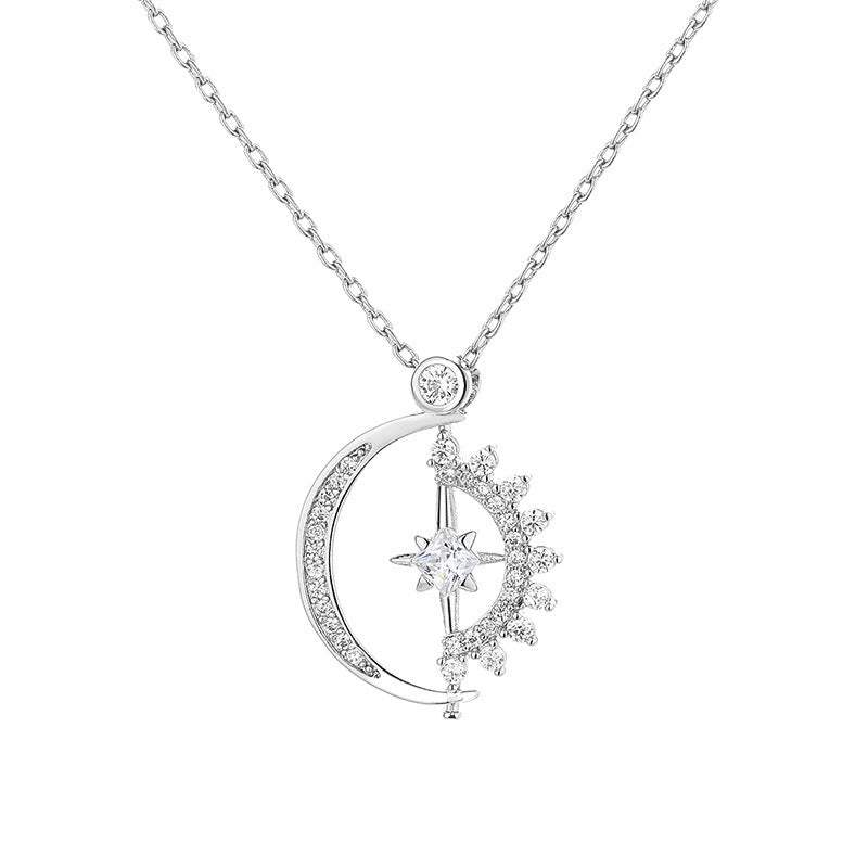 Rotated Half Moon & Sun Pendant Necklace