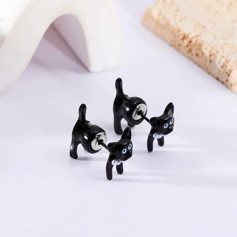 Unique Black White Cute Cat Stud