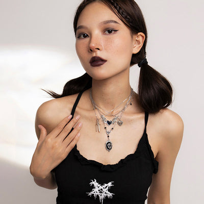 Dark Punk Love Wings Pendant Halloween Necklace
