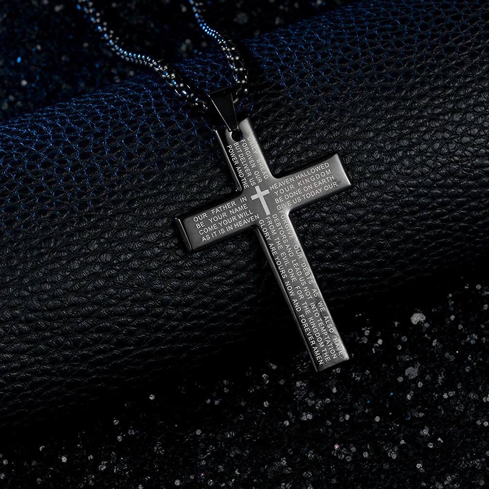 Limited Sale - Men's Cross Necklace with Lord's Prayer