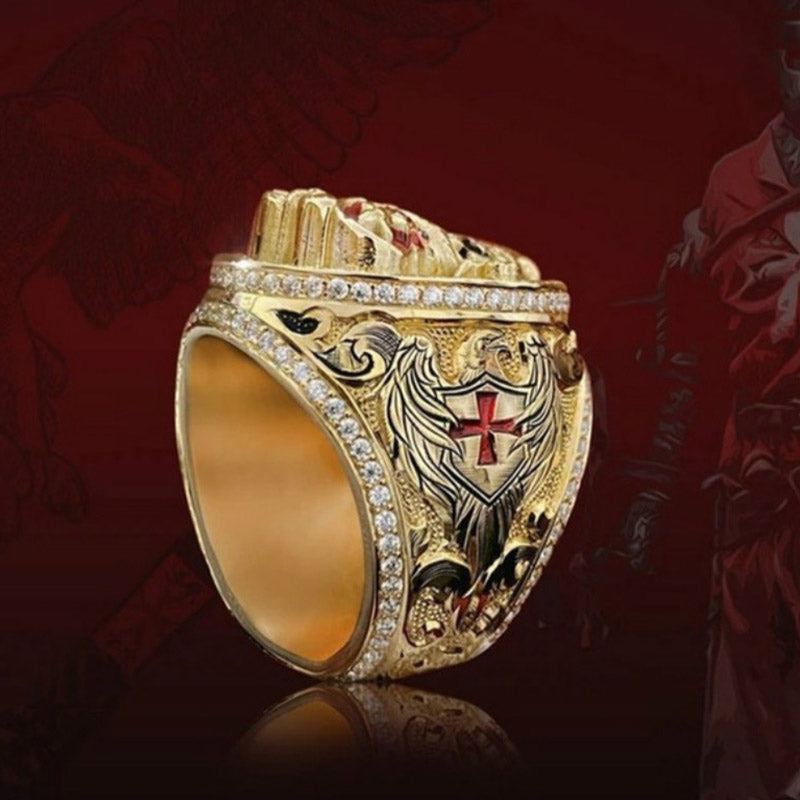 Red Cross with Ruby Crown Skull Ring